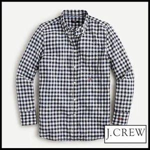 J. Crew Classic Navy White Gingham Crinkle Cotton